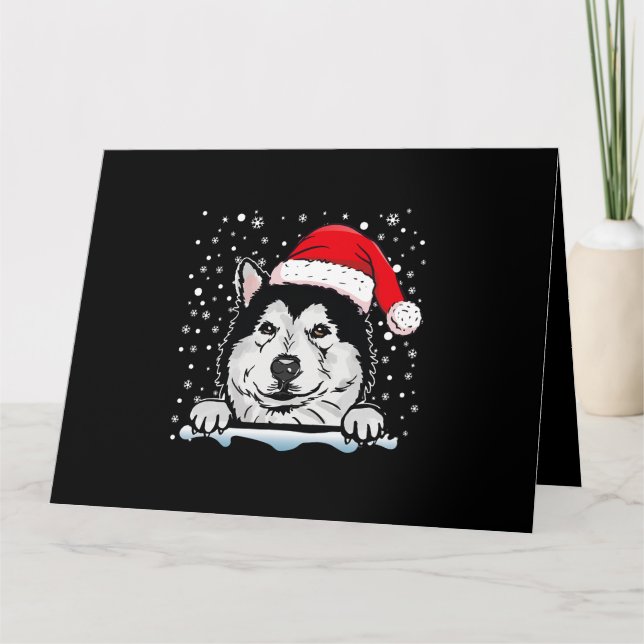 Dog Alaskan Malamute Dog Christmas Santa Hat Match Card (Front)
