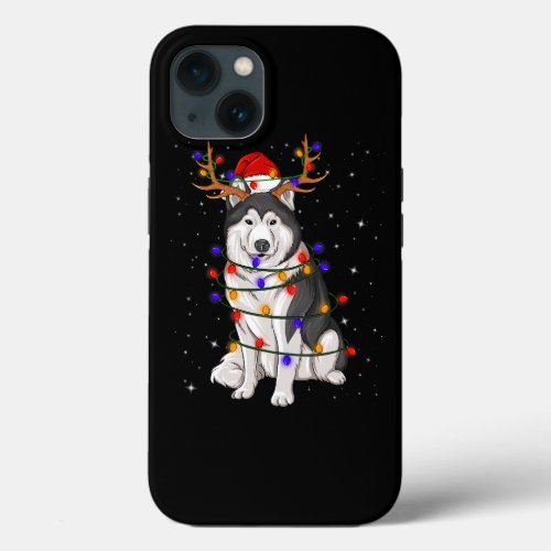 Dog Alaskan Malamute Dog Reindeer Christmas Lights iPhone 13 Case