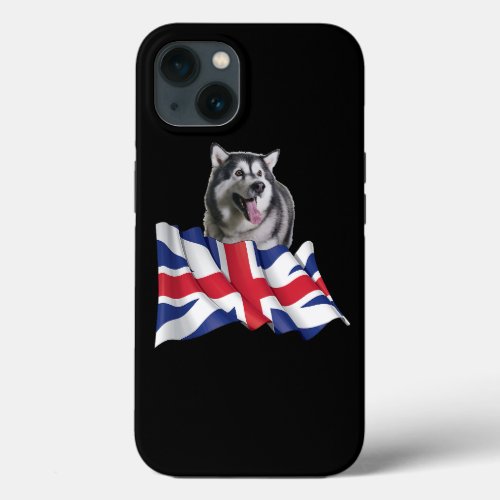 Dog Alaskan Malamute Union Jack Flag Dog Alaskan M iPhone 13 Case