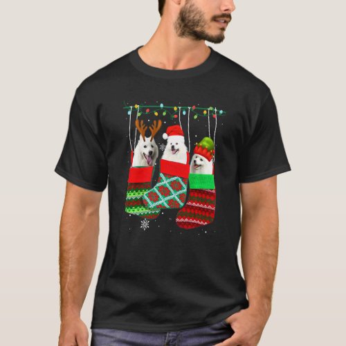Dog American Eskimo Christmas Socks Xmas Pajama Pu T-Shirt