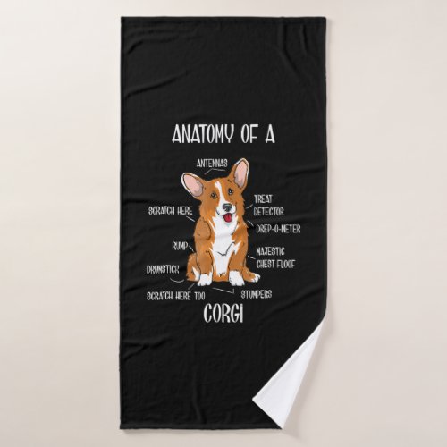 Dog Anatomy  Cute Welsh Corgi Puppy Biology Gift Bath Towel