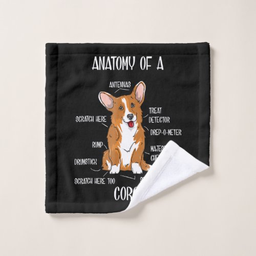 Dog Anatomy  Cute Welsh Corgi Puppy Biology Gift Wash Cloth