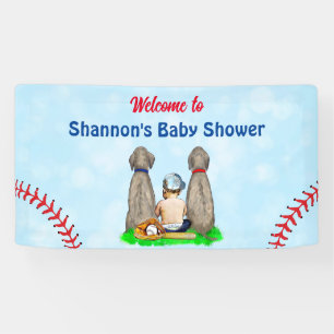 Dog and Baby Boy Baseball Baby Shower   Banner
