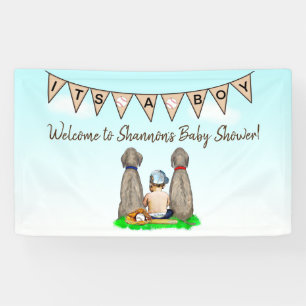 Dog and Baby Boy Baseball Baby Shower Banner