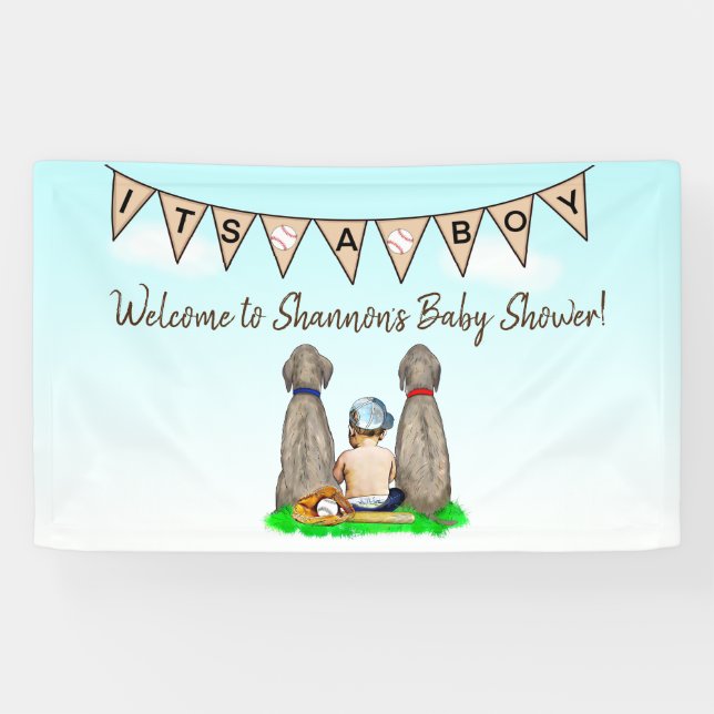 Dog and Baby Boy Baseball Baby Shower   Banner (Horizontal)