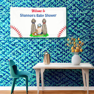 Dog and Baby Boy Baseball Baby Shower Banner