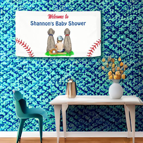 Dog and Baby Boy Baseball Baby Shower   Banner