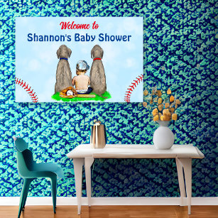 Dog and Baby Boy Baseball Baby Shower   Poster