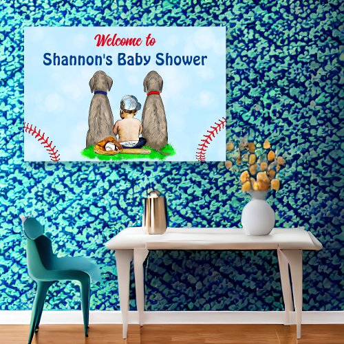 Dog and Baby Boy Baseball Baby Shower   Poster