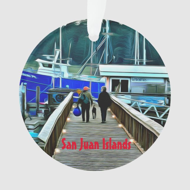 Dog and Boaters San Juan Islands Acrylic Ornament (Front)