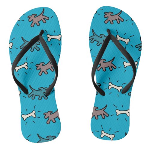 Dog and Bone Graffiti Style Blue flip flop 3