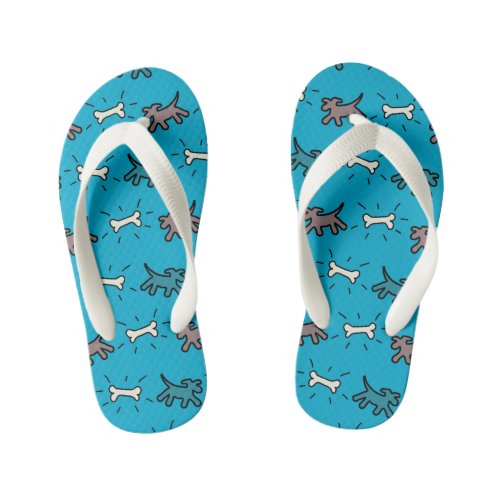 Dog and Bone Graffiti Style Blue Kids flip flop 3