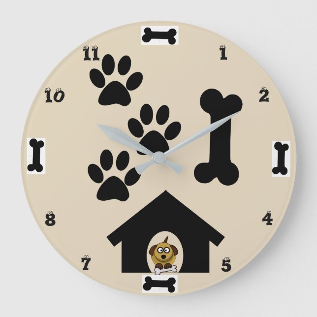 Dog And Bone Round Wall Clock (Front)