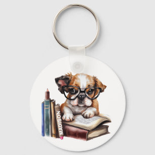 Dog And Books Keychain
