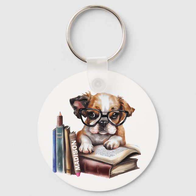 Dog And Books  Keychain (Front)
