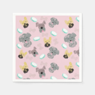 Dog and Bowls Pet Pattern Pink Blue Napkins