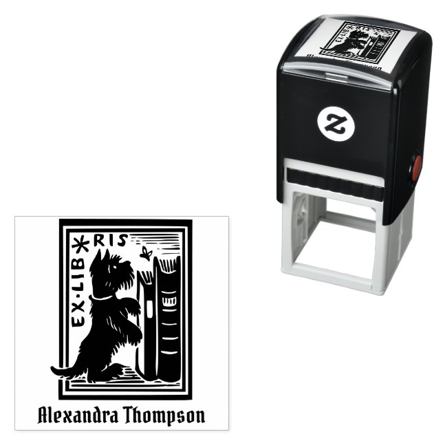 Dog And Butterfly Library Ex Libris Book Name Self-inking Stamp (In Situ)