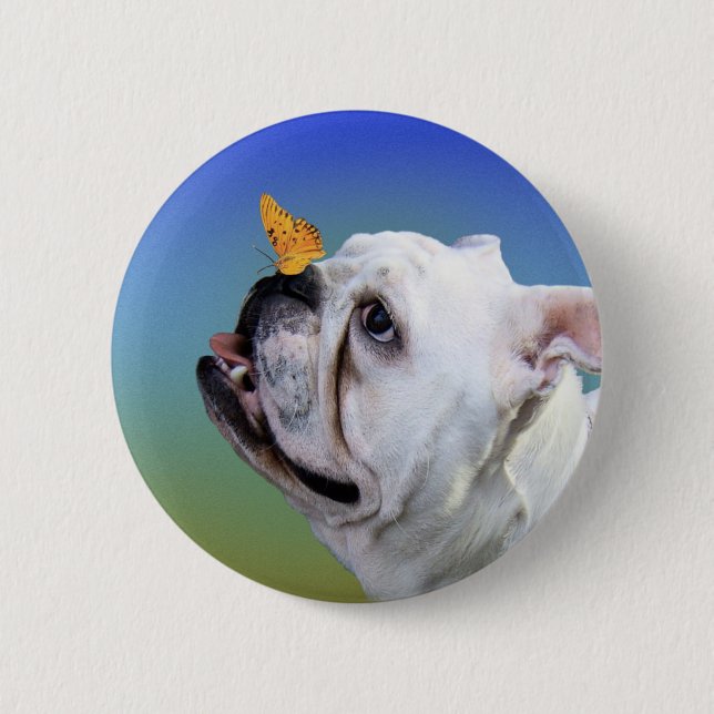 Dog and butterfly pinback button (Front)