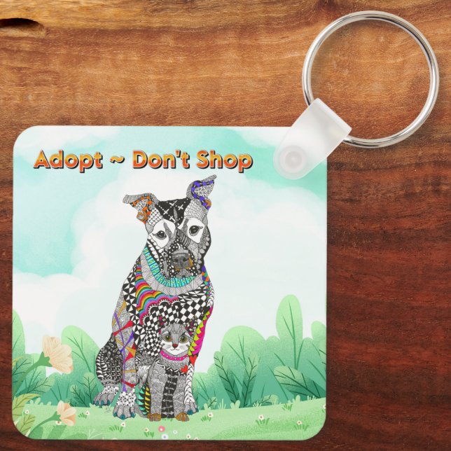 Dog and Cat Adopt Don't Shop Keychain (Back)