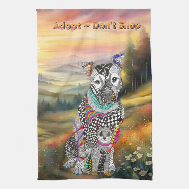 Dog and Cat Adopt Don't Shop Kitchen Towel (Vertical)
