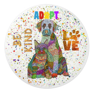 Dog and Cat Adoption and Rescue Be Kind Love Ceramic Knob