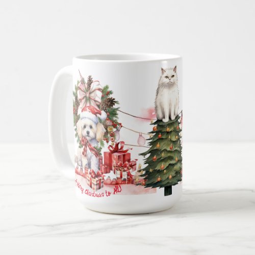 Dog and Cat and Christmas Tree Coffee Mug