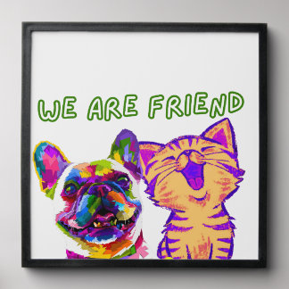 Dog and Cat are friends Peel And Stick Photo Tile