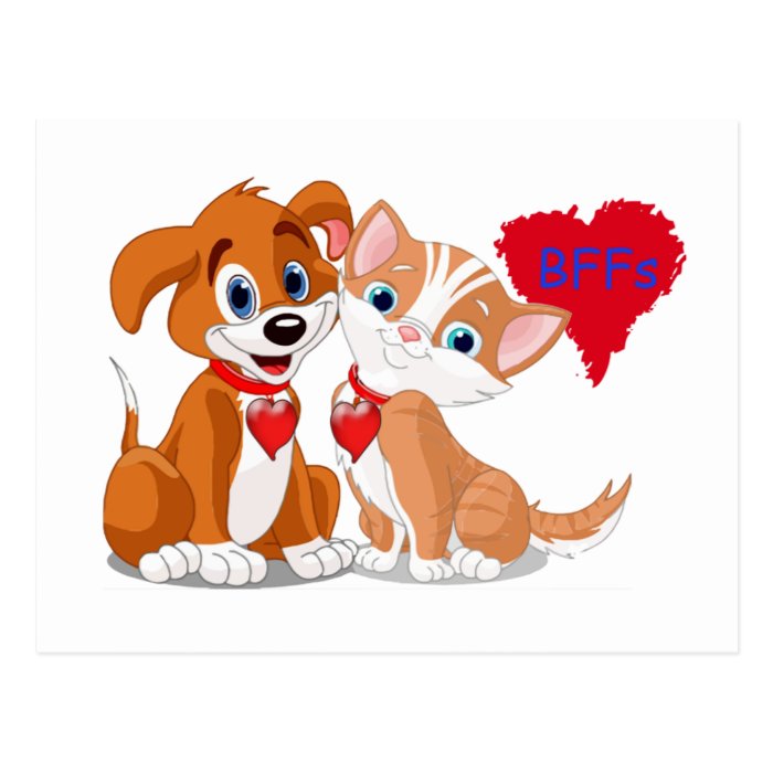 Dog and Cat BFFs Valentines Post Cards