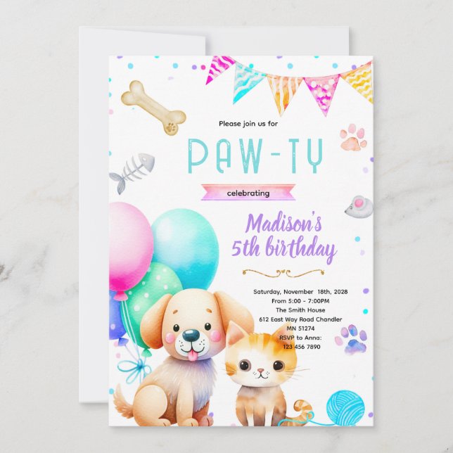 Dog and Cat Birthday Invitation (Front)