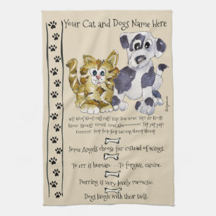 Dog and Cat Cartoon Quotes Kitchen Towel