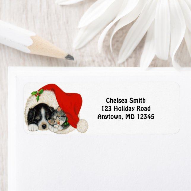 Dog and Cat Christmas Hat Custom Holiday Animals Label (Insitu)