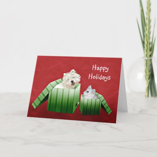 Dog and cat Christmas Holiday Card