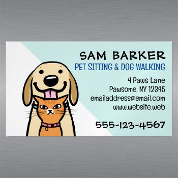 Dog And Cat Cute Pet Sitting Funny Animal Lover's Business Card Magnet by jennsdoodleworld at Zazzle
