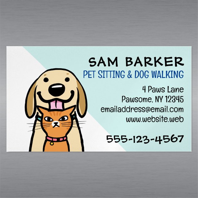 Dog and Cat Cute Pet Sitting Funny Animal Lover's Business Card Magnet (Creator Uploaded)