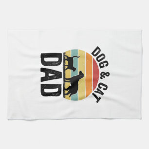 Dog and Cat Dad Vintage Pet Lover Shirt Design_1 Kitchen Towel