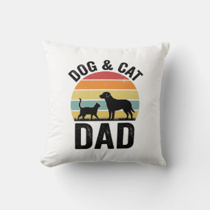 Dog and Cat Dad Vintage Pet Lover Shirt Design_1 Throw Pillow
