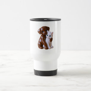 Dog and cat figurine travel mug