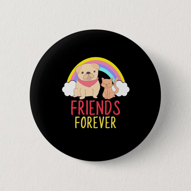 Dog And Cat Friends Forever Button (Front)