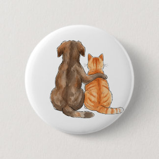 Dog and Cat Friendship Watercolor Button
