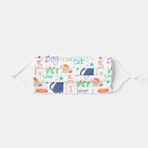 dog and cat graphics on white adult cloth face mask