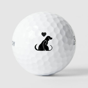 Dog And Cat Heart Silhouette Pet Lovers Gift  Golf Balls