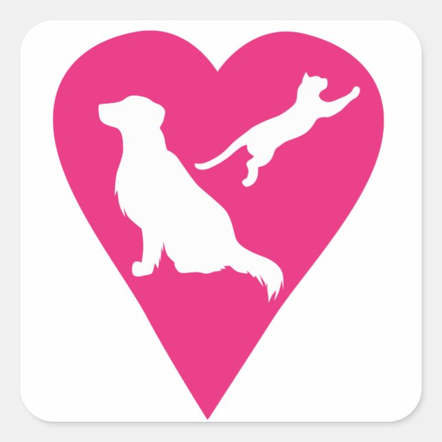 Dog and Cat Heart Square Sticker (Front)