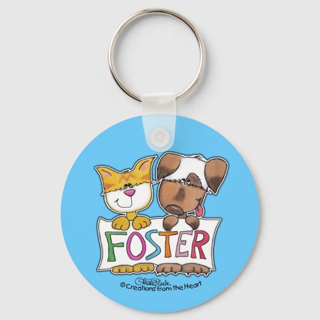 Dog and Cat Hold FOSTER Banner Keychain (Front)