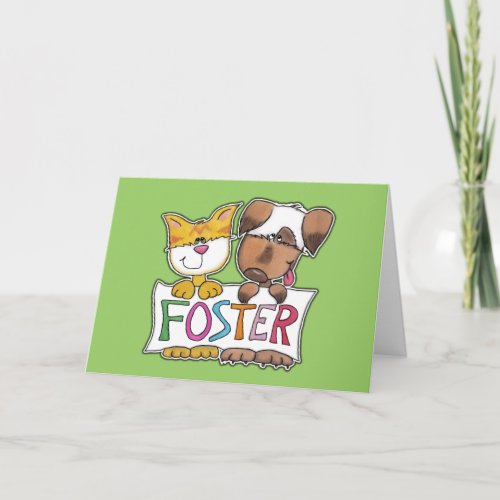 Dog and Cat Hold FOSTER Banner Thank You Card