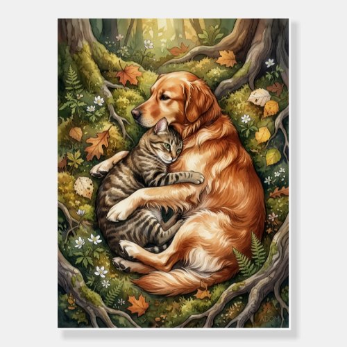 Dog And Cat Hug Forest Wildlife Companionship Flee Foam Board