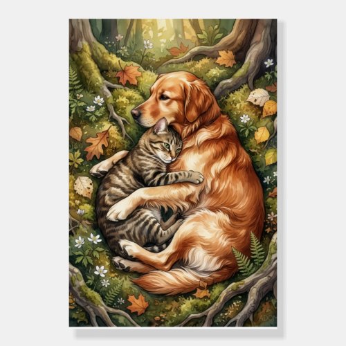 Dog And Cat Hug Forest Wildlife Companionship Flee Foam Board