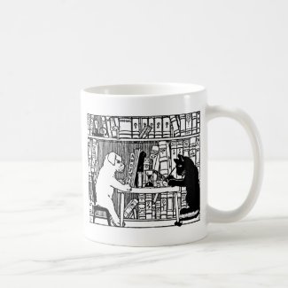 Dog and Cat in the Library Coffee Mug