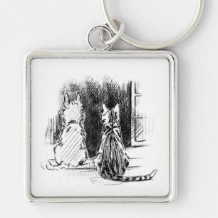 Dog and Cat Looking Out Window, Pet Sympathy Keychain