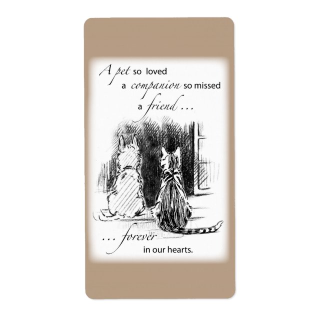 Dog and Cat Looking Out Window, Pet Sympathy Label (Front)