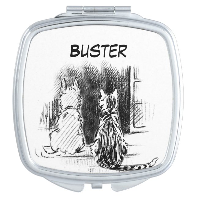 Dog and Cat Looking Out Window, Pet Sympathy Makeup Mirror (Front)